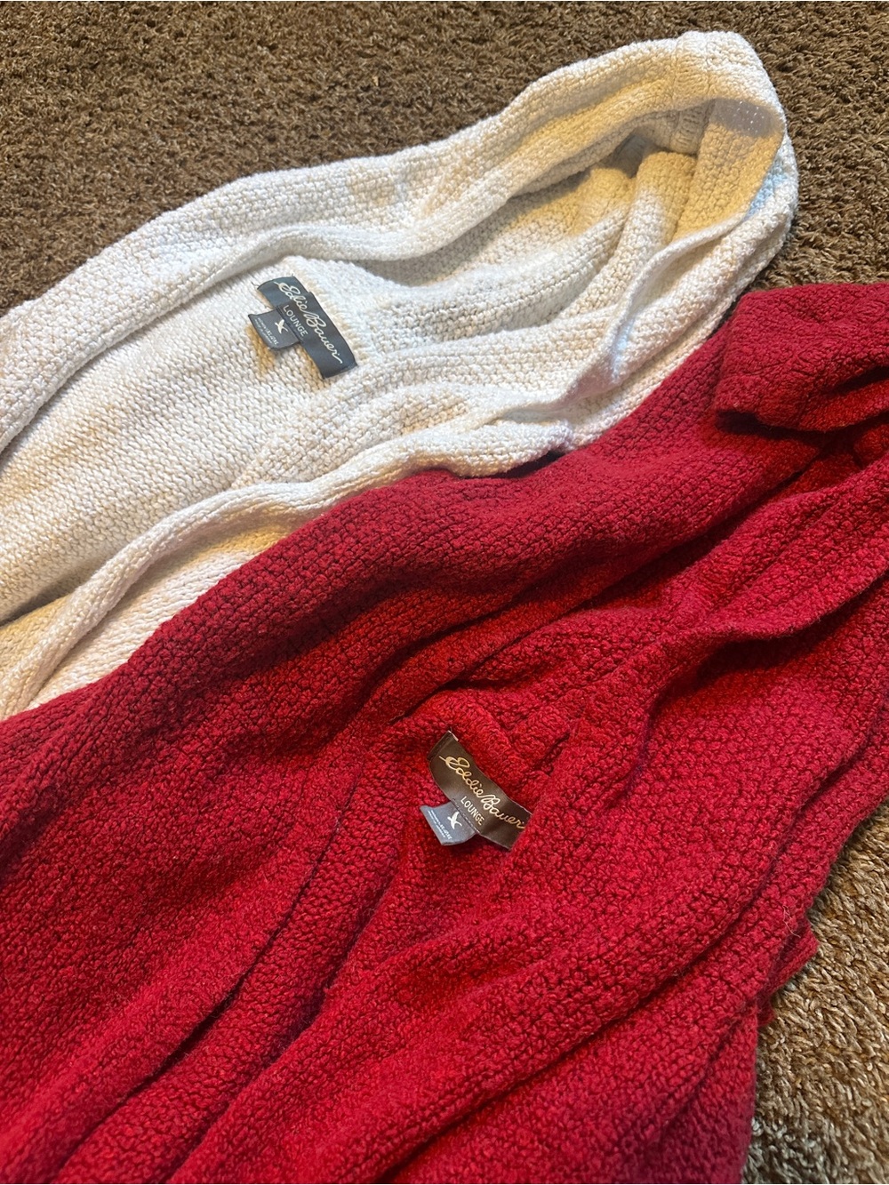 Bundle of 2 Eddie Bauer Lounge Red Hooded Cardigan Knit Sweaters